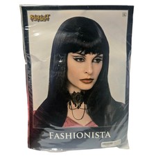Spirit Halloween Wig Fashionista Black with Bangs Costume Theater Role play New