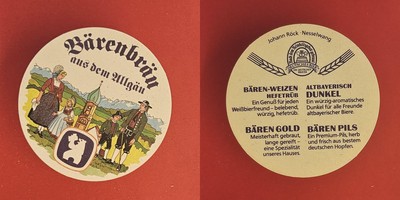 Bärenbräu Johann Röck Nesselwang Brauerei Bierdeckel Bier