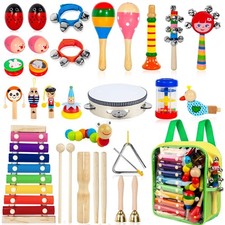 Kids Musical Instruments, 33Pcs 18 Types Wooden Percussion Instruments Tambou...