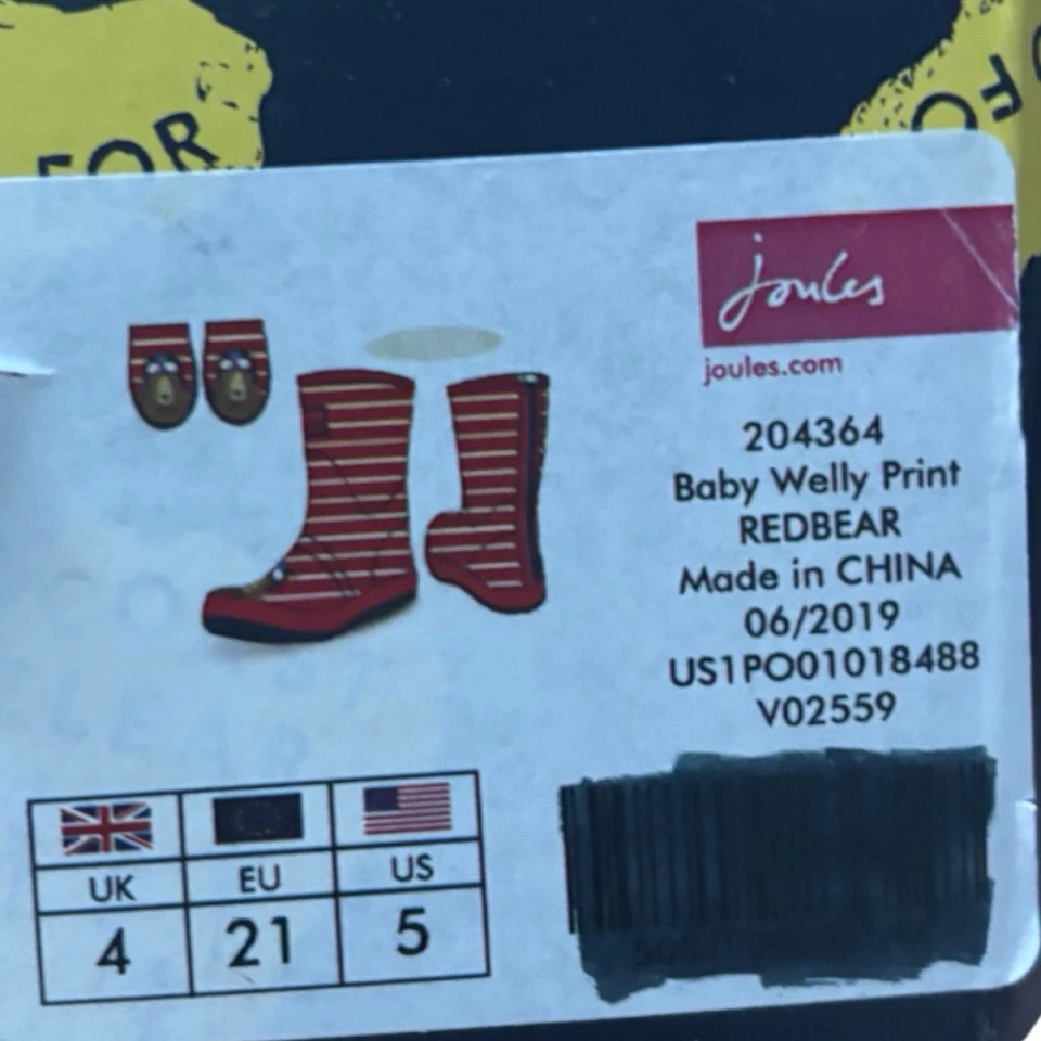 Botas de lluvia Joules Red Bear a rayas para niños pequeños - talla 5 - con caja nuevas con etiquetas Foto 4 de 4