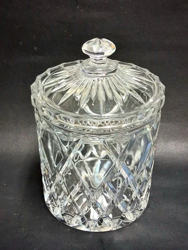 Waterford Listmore Style Crystal Biscuit Jar with Starburst Lid 6 Tall Vintage