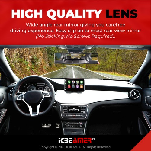 Universal ICBEAMER 270MM Flat Clear Interior Clip On Rear View Mirror B516 - Picture 3 of 8