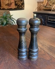 Vintage 10  Tall SET of Wood SALT SHAKER  PEPPER MILL GRINDER Japan Made