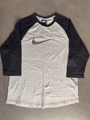 Nike Vintage Raglan Longsleeve Shirt Grau Schwarz Big Swoosh Y2K Größe M