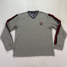 Vintage Tommy Hilfiger Jeans V Neck Sweater Mens XL Gray Long Sleeve Ribbed