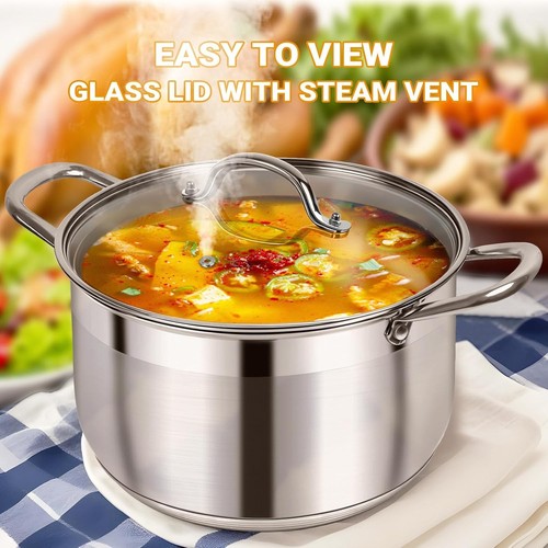 Non-Stick 8 Quart Stainless Steel Stock Pot with Riveted Handles and Visible Lid - Picture 7 of 9