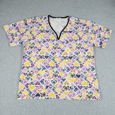 Expo Uniform Scrub Top Womens L White Heart Print V-Neck Short Sleeve Medical