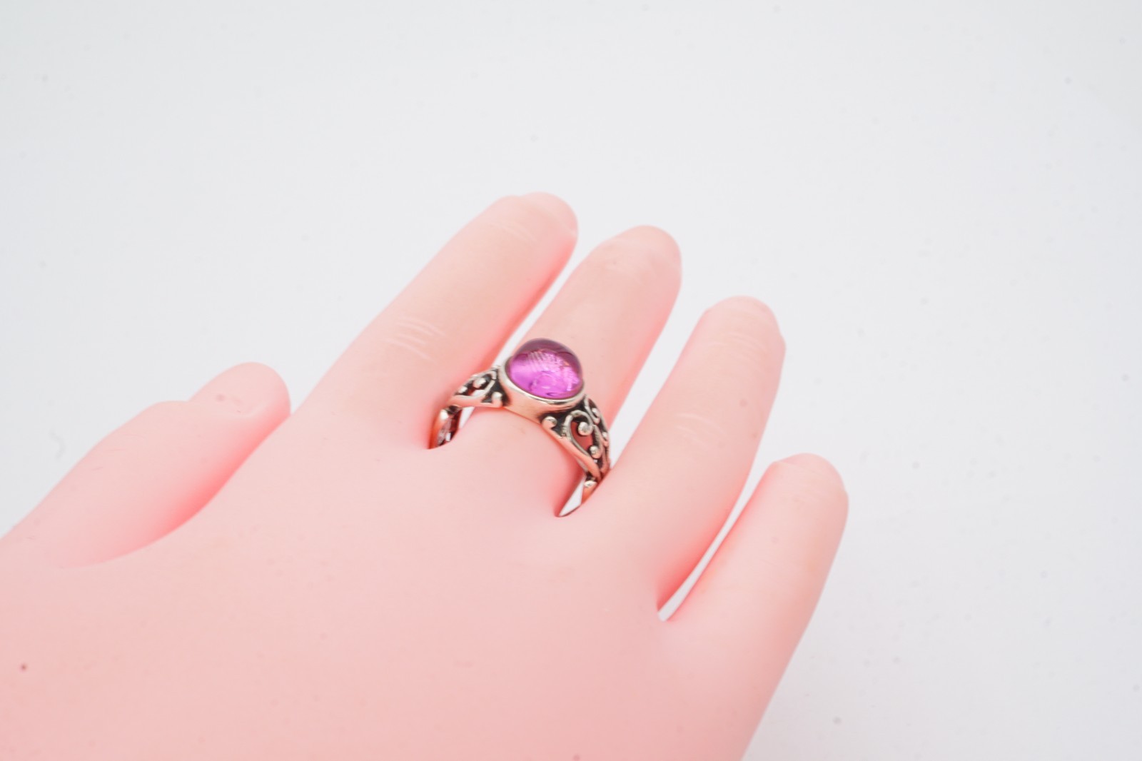 Sterling Silver 925 Ruby Cabochon Ring Size 6.75 - image 12