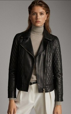 Massimo Dutti Black Leather Jacket Size M