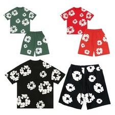 New Men's Shorts Set 2 PC T-Shirt Hip Hop Streetwear 3D Floral Wreath Top Bottom