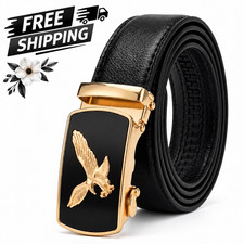 Men's Eagle Buckle Ratchet Belt Black PU Leather Adjustable 50" Waist