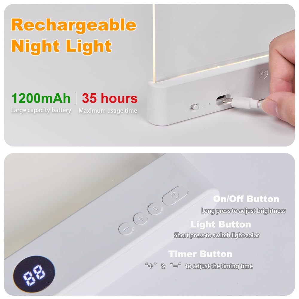 Book Light, Rechargeable Clear Flat Reading Light with 3 Colors & Timer, Dimm...