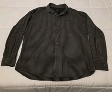 Van Heusen Dress Shirt Mens XL 17 - 17.5 Gray Long Sleeve Button Up Striped