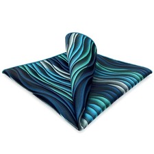 Ripple Blue Multicolored Silk Green Silk Pocket Square Mens Handkerchief
