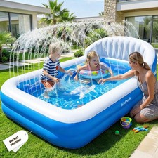 Inflatable Pool w/Sprinkler, Big Backrest, 71"x41"x25"