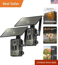 2-Pack Solar-Powered 4G LTE Trail Camera with Night Vision - 2K Live View