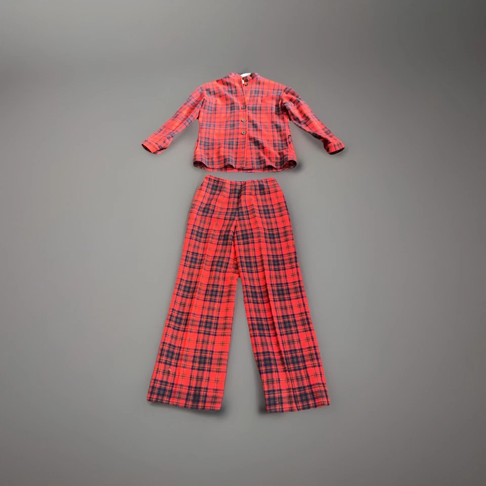 Pendleton Holiday Red Plaid Pant Suit Set Wool Modern Day Size 4 Or 6 Vintage 12 - Image 2 of 4