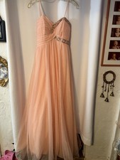 Blondie Nites by Stacy Sklar Peach Mesh Strapless Gown Beaded Trim Size 7 A117 