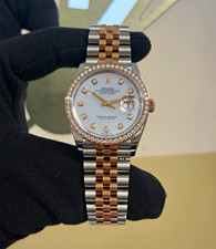 Rolex Datejust Two-Tone Steel Bracelet MOP White Dial Diamond Bezel Box Papers