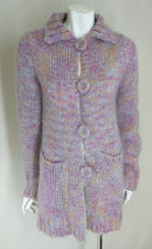 FREE PEOPLE M Cardigan Wool Blend Chunky Knit Big Buttons Fuzzy