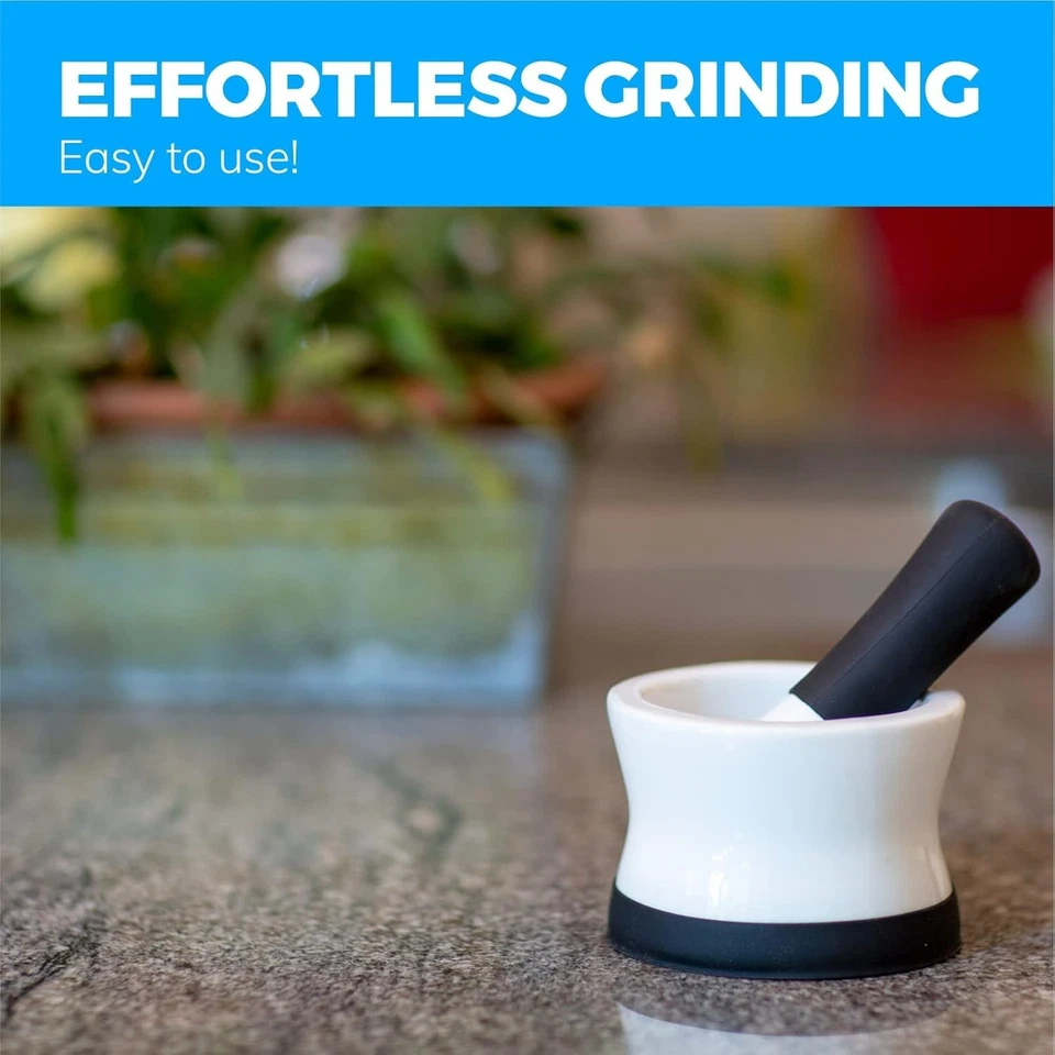 Juego de mortero y mortero con mango y base de silicona antideslizante, pequeño mortero cerámico Foto 2 de 4