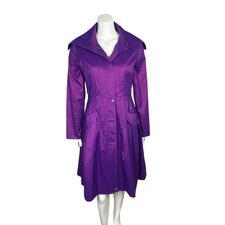 Samuel Dong Trench Coat Womens Size S Iridescent Purple Wide Collar Fit  Flare