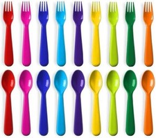 Toddler Utensils Set of 18 Plastic Kids Utensils Forks and Spoons - BPA FREE/...