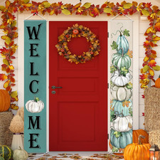 Fall Door Banners Welcome Pumpkin Autumn Porch Sign