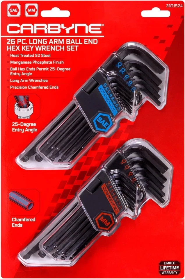 26-Piece Long Arm Hex Key Set, S2 Steel, Inch/Metric - Image 4 of 4