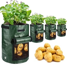 JJGoo Potato Grow Bags, 4 Pack 10 Gallon with Flap and Handles Planter Pots f...