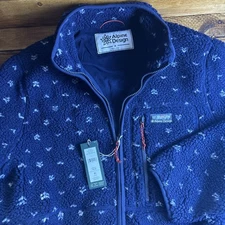 Alpine Design Men Medium Sherpa Full Zip Fleece Sweatshirt Deep Navy Birds Eye