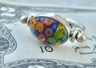 Vintage MILLEFIORI Venetian Italian Art Glass STERLING SILVER SWIVEL RING Size 9
