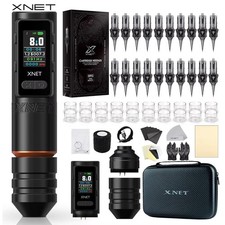 XNET Wireless Tattoo Machine Full Kit 20pcs Needles 4.0 3.5mm Brushless Motor US