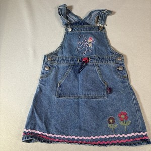 Vintage Disney Winnie the Pooh 100 Acre Y2K Denim Overall Dress Kids Large 6x