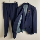 Three-piece suit, navy herringbone, rare with double collar, coming-of-age