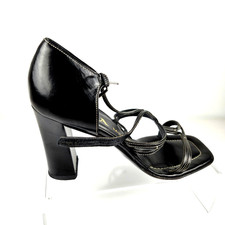 Prada Milano Black Leather Strappy Sandals Heels Size 37 Italy w Box 1990 VTG