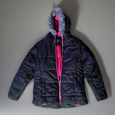 R 1881 Rothschild Size XL 16 Girl's Faux Fur Full-Zip Puffer Jacket Black/Pink