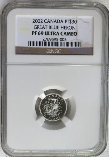 2002 Canada 1/10 oz Platinum $30 Great Blue Heron NGC PF 69 Ultra Cameo Low Mint