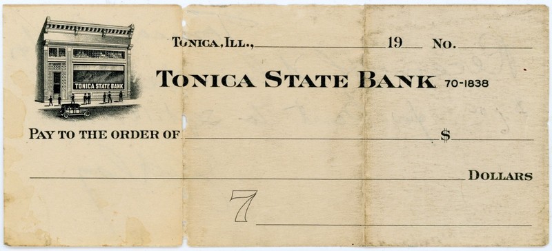 Vintage 1940 $6 Rent Receipt w Illustration of State Bank Building in Tonica IL
