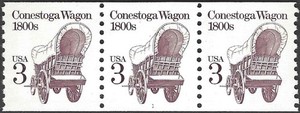 US Scott #2252 3¢ Conestoga Wagon Tagged MNH Coil Strip of 3 Plate #1 - 1988