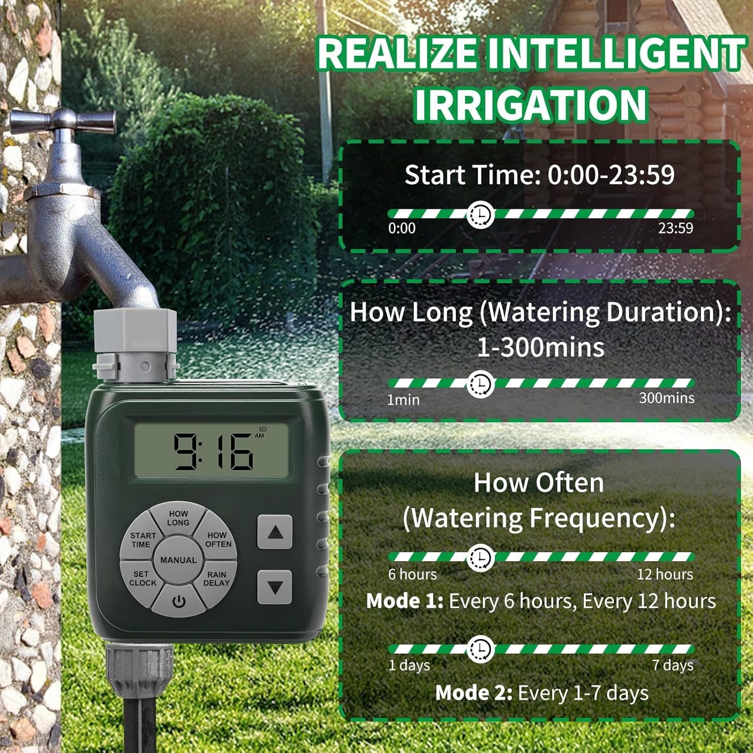 Sprinkler Timer, Programmable Irrigation Water Timer for Garden Hose, Solar/Batt