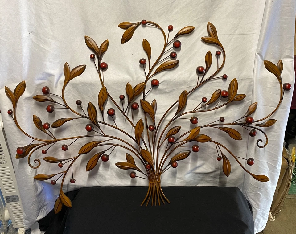 Винтажный изобилие дерево металлический стены искусства коричневый бронза красная ягода большие ветви декор - Изображение 3 из 4