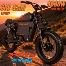 6000W Electric Motorcycle 60V 43AH 20*4.5" Fat tire E-bike 85km/h CHEEVALRY GT20