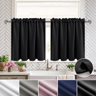 Thermo kleine Gardinen Ebene Schlafzimmer Küche kurz Fenster Gardinenstange Tasche 1/2x
