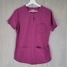 Scrubstar Henley Scrub Top Womens Small Pink Wine Ribbed Supreme Stretch