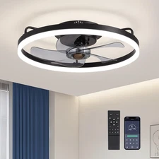 Ceiling Fans with Lights, Flush Mount Ceiling Fan with Lights and Remote, 6 W...