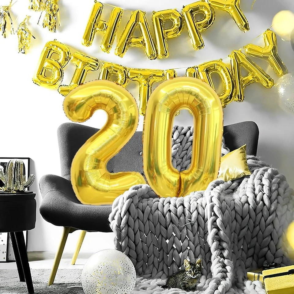Decoraciones de 20 cumpleaños para hombre número globos 40 pulgadas oro 20 globos número Foto 4 de 4