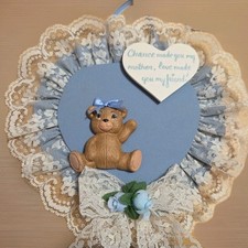 Vintage 1988 Fancitime Teddy Bear Friendship Heart Lace Wall Hanging