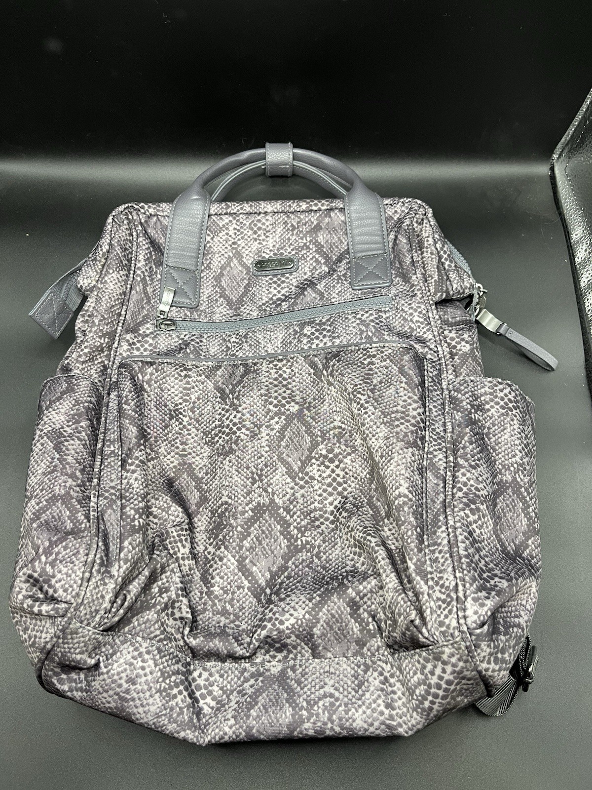 Baggallini Soho Backpack Light Grey Python Print - image 1