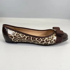 Salvatore Ferragamo Varina Shoes Womens Size 6 Brown Leopard Bow Flats Italy